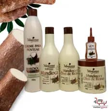 Kit Mandioca Fortalecimento e Nutrição c/ Creme de Pentear e Óleo Reparador 30ml - 5 Produtos Maycrene