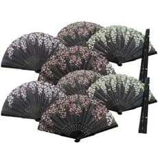 Kit 10 Leques Luxo com decoração floral para Abanar 43x22
