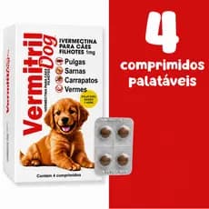 4 comp Antipulgas carrapato sarnas e vermes para cães filhotes Vermitril 1mg
