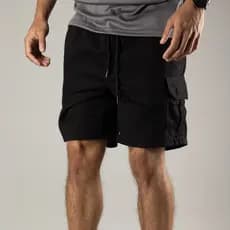 Shorts Cargo Bermuda de Sarja Masculino Premium 100% Algodão Cima do Joelho Bolsos laterais Caqui