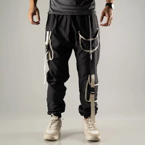 Calça Cargo Jogger Estilo Gringa Coreana Unissex com Bolsos Laterais Larga Estilosa tactel Preta