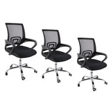 Kit 3 Cadeiras de Escritório Begônia Tela Mesh Ergonômico - Preto