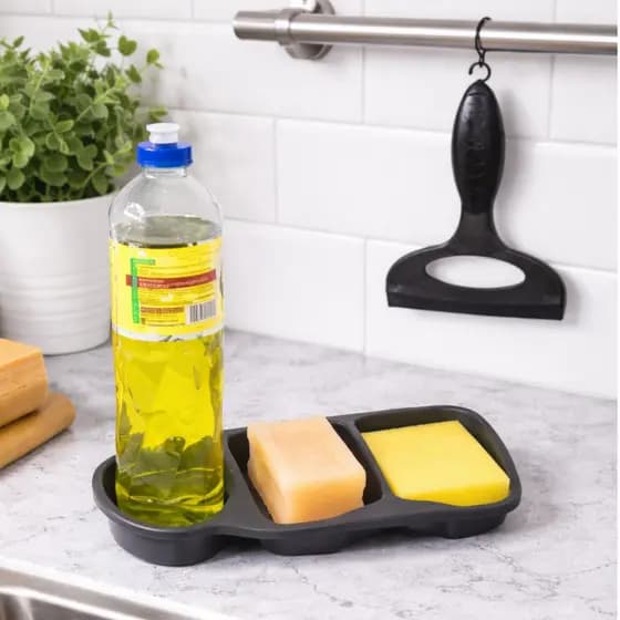 Kit Pia Porta Detergente Sabão Esponja + Rodinho de pia Plasutil