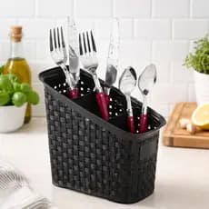 Organizador de mesa multiuso Porta Talher Talheres Controle Canetas Rattan com 3 preto Nitron