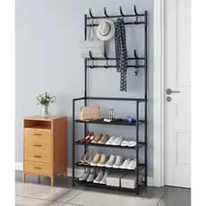 Sapateira 4 Andares com Cabideiro – Organizador Multiuso em Metal, Preto ou Branco