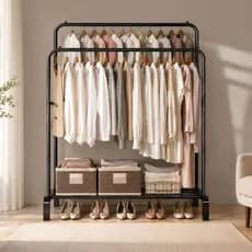 Cabideiro Duplo com Sapateira Arara de Roupas Closet Organizador Ferro Reforçado