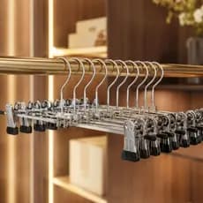 Kit 10 Cabides Cromado Com Presilhas-Calcas, Saia ou Bermuda Marca Topen Home