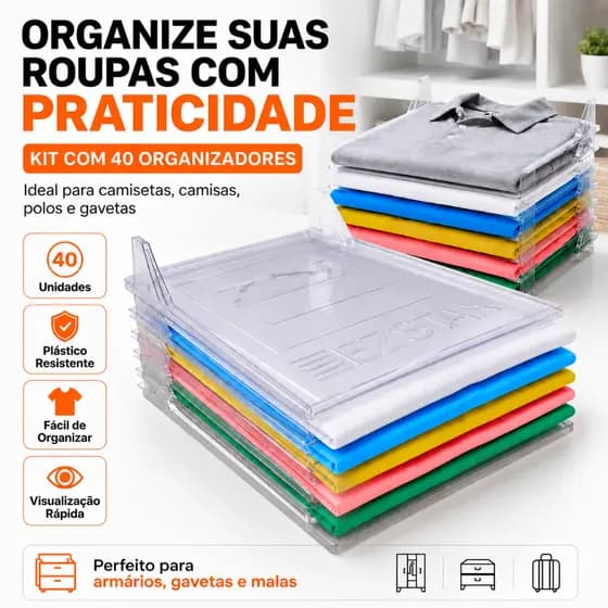 Kit 40 Organizador De Roupa Camisa e Camisetas Tipo arquivo Topen Home
