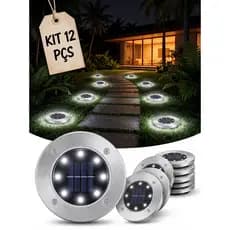 Kit 12 Luminarias Jardim Assoalho Solo Chão Placa Solar Grama LED Branca Decoração Lampada