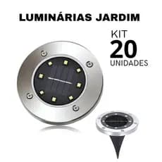 Kit 20 Luminarias Jardim Assoalho Solo Chão Placa Solar Grama LED Branca Decoração Lampada
