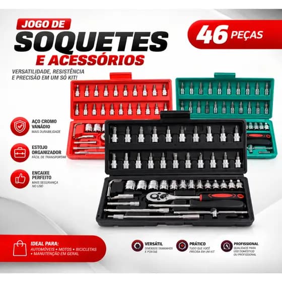 Kit Ferramentas 46 Peças Profissional com Maleta Resistente Portatil Multi Função Tarefa Reparos