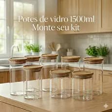 Kit 4 Potes Herméticos Vidro 1500ml Tampa Bambu Vedação Para Temperos Mantimentos e Condimentos