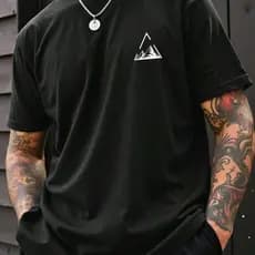 Camiseta Casual de Manga Curta com Estampa Geométrica de Montanha para Homens Street Moda