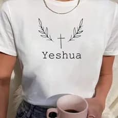 Camiseta Feminina Babylook T Shirt 100% Algodão Yeshua Jesus Flores Cruz
