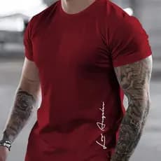 Camiseta Masculina Los Angeles Preta De Manga Curta Gola Redonda Estampada 100% Algodão Reforço Ombro a Ombro.