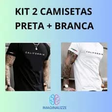 Kit 2 Camisetas Camiseta Califórnia De Manga Curta Gola Redonda Estampada 100% Algodão Reforço Ombro a Ombro