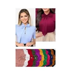 Blusa Feminina Social Manga Curta Bufante com laçinho Moda evangélica