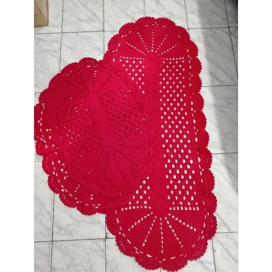 Tapete Crochê Jogo de Cozinha 3 peças Feito a Mão Cor Vermelho. Tapete para Cozinha.
