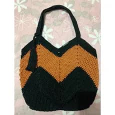 Bolsa Crochê Feito a mão Cor Preto e Telha. Bolsa Crochê Artesanal