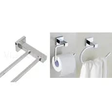 KIt 3 peças acessorios de Banheiro Completo-  Porta Toalha Rosto +  Porta Papel Higienico papeleira  + Toalheiro Duplo De Banho Parede  - Metal Inox Cromado Moderno Tendencia Hotel  Premium