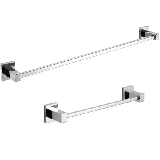 Kit Porta Toalha de Rosto + Toalheiro Banho Inox - Berlim Cromado Luxo Quadrado Minimalista Hotel