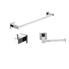 Kit Completo 3 peças Banheiro Cabide + Porta Papel + Toalheiro Banho - Metal Inox QUadrado Cromado