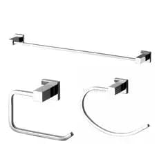 Kit 3 peças Banheiro Completo - Porta Toalha + Papel Higienico + Toalheiro Metal Inox Cromado Quadrado Moderno Lavabo Contemporaneo Suite Luxo LInha Premium Hotel Pousada
