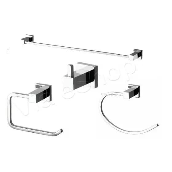 Kit 4 Acessórios Banheiro Metal Inox Cromado Cabide Toalheiro Papeleira lavabo Porta Toalha Rosto