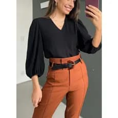 Blusa Social Feminina de Manga Elegante Alfaiataria Plus Size