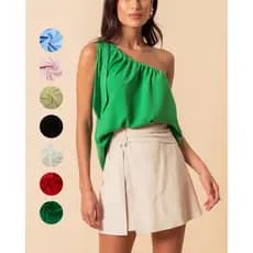 Blusa Feminina Regata Social Elegante Soltinha Um Ombro Só Cores Verão Candy Colors
