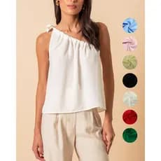 Blusa Regata Um Ombro Só Tecido Duna Larga Soltinha Alfaiataria Mula Manca Novas Corres Verão