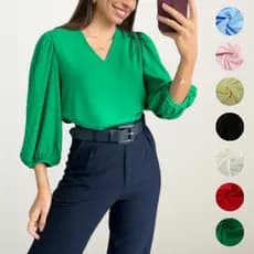 Blusa Feminina Manga 3-4 Princesa Novas Cores Verão  Tecido Crepe Duna Alfaiataria Elegante Social