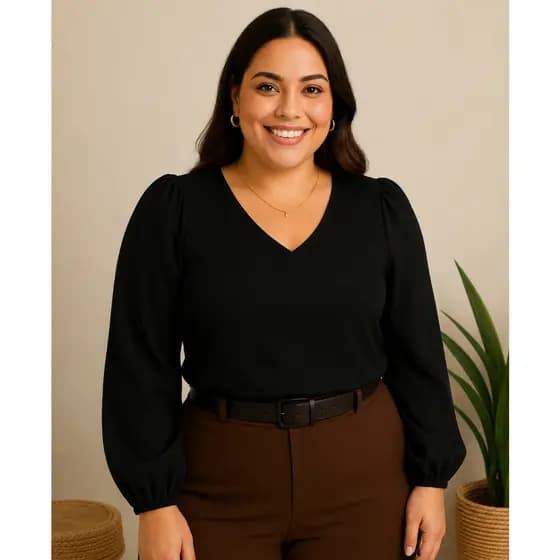 Blusa Feminina Crepe Duna Manga Longa Social Elegante Plus Size P ao G3