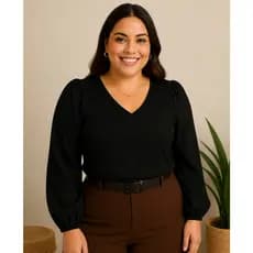 Blusa Feminina Crepe Duna Manga Longa Social Elegante Plus Size P ao G3