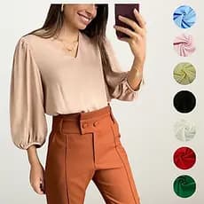 Blusa Feminina Manga Gola v Duna Roupa Feminina Bege