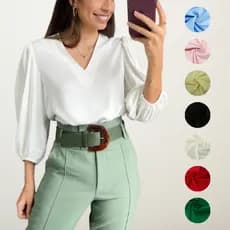 Blusa  Branca Gola V Duna