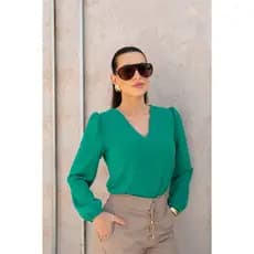 Blusa Social Feminina Elegante Manga Longa Crepe Duna do P ao G3