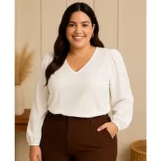Blusa Social Feminina Elegante Manga Longa Crepe Duna do P ao G3