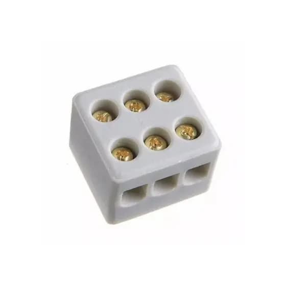 CONECTOR EM PORCELANA 6MM 3 POLOS - BRANCO