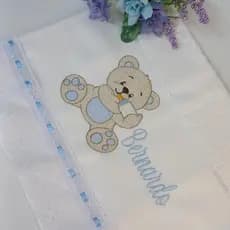 Toalha de Boca Bordada Urso + Nome Personalizado.
