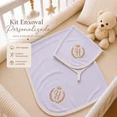 Kit Maternidade Cueiro Bebê Personalizado + Paninho de Boca com Prendedor de Chupeta 100% Algodão