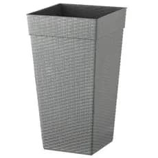 Kit 4 Vasos Grandes Rattan 28L Cinza Plástico Resistente Arranjos Flores Plantadores
