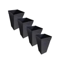 Kit 04 Vasos Flores e Plantas Coluna Rattan 17,5 Litros Plastico Resistente Area Externa