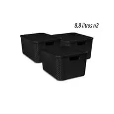 Kit 3 Organizadores Rattan 8,8L Nº2 Plástico Resistente Multiuso Organização Casa