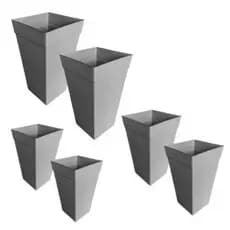 Kit 6 Vasos Coluna Rattan 17L Quadrado Plástico Resistente Plantas Área Externa
