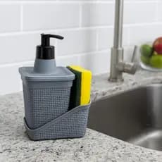 Porta Detergente Rattan 600ml Jaguar com Porta Esponja Organizador de Pia Cozinha