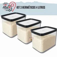 KIT Com 3 Potes Herméticos Cozinha  4 Litros 4000 ml Kit Com 3 potes Hermeticos 4000ml Porta Mantimentos para grãos arroz ração Resistente