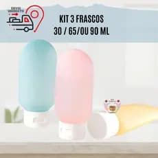 Kit 3  Frascos Porta Alcool  Porta Shampoo Porta Creme Gel Frasco Para Viagem  30 ml Ou 65 ml Ou 90 ml