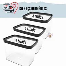 Conjunto Com 3 Potes Herméticos Cozinha  4 Litros Kit Com 3 potes Hermeticos 4000ml Porta Mantimentos para grãos arroz ração Resistente