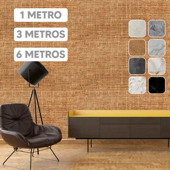 Papel De Parede Adesivo Linho Luxo 6m 3D Lavável para Sala Quarto Cozinha Banheiro